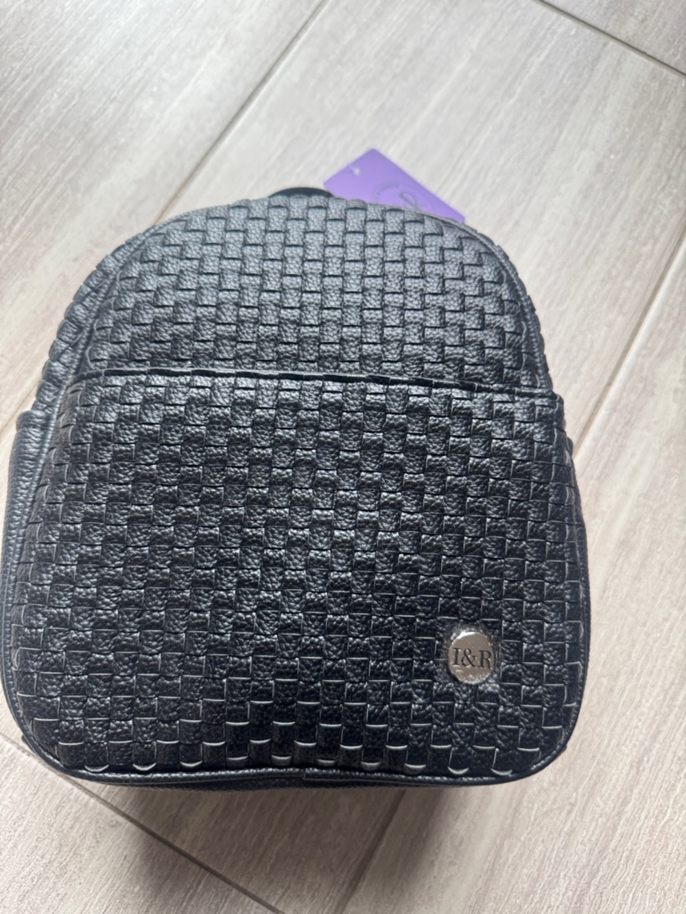 Black Woven Texture Mini Backpack - I&R Logo